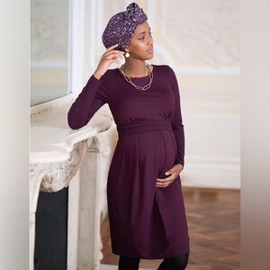 NWT Seraphine Nursing Pleat Detail Maternity Dress | Burgundy | Size 8